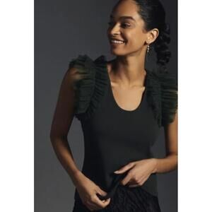 Dolan from Anthropologie Black Tulle Ruffle Sleeveless Top - Size - XL